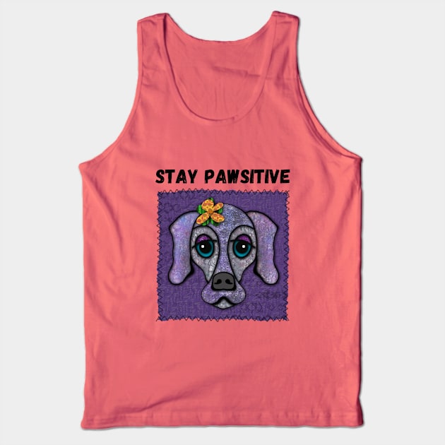 Stay Pawsitive Cute Purple Dog face Patch-style Tank Top by Quirky And Funny Animals